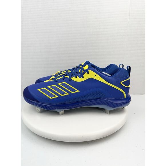 Adidas Icon V Bounce Mens Size 12 Baseball Softball Metal Cleats Blue Yellow NEW - Picture 1 of 11